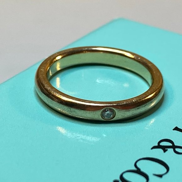 Tiffany & Co. Jewelry - Tiffany & CO 18K Yellow Gold Diamond 3mm wide Stacking Band Ring 4.5